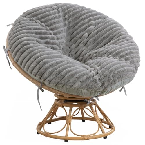 HOMBYS Fluffy Shaggy Cover for Papasan Chair Cushion, Plush Faux Fur Slipcover ONLY, (Without Cushion) Removable Soft Papasan Cushion Covers with 8 Ties,(Light Grey, 50"x50")