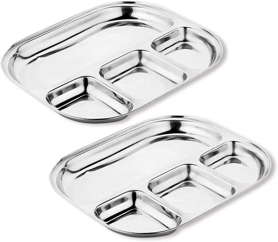 TORPPEZA Stainless Steel Partition Plate 4 in1 / Bhojan Thali/Dinner Plate Pack of 2