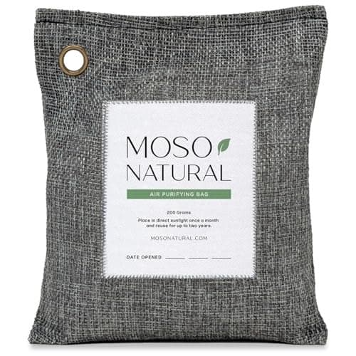 MOSO NATURAL Unscented Air Purifying Granule Bag Odor Eliminator For Cars, Closets,Bathrooms And Pet Areas 200-gram (Charcoal color), Long Lasting Charcoal Bag | Lasts up to 2 years!