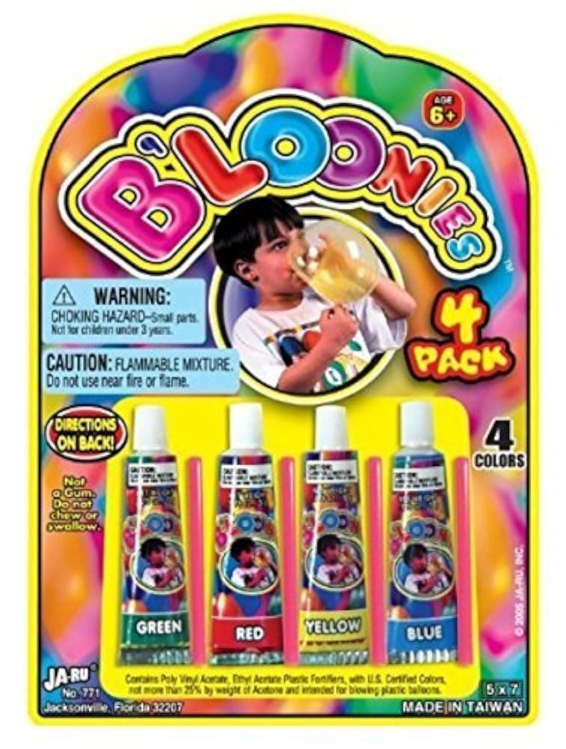 JA-RU B'loonies Plastic Balloons Variety 4 (4 Tubes in 1 Pack) Great Original Bloonies Bubble Making Toy Classic Retro Toys FOK Kids and Adults. Fidget Toy Party Favor for Kids Birthdays. 771-1C