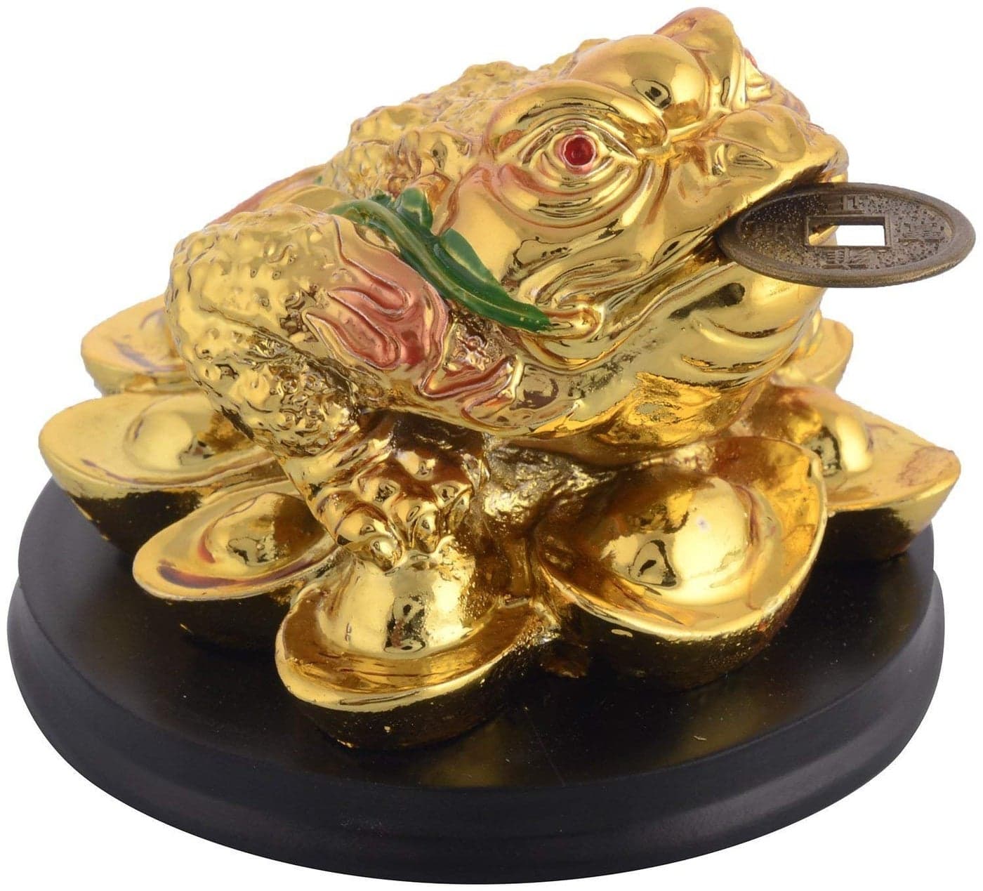 GJ Polyresin Feng Shui Money Frog Legged Toad Hold Two Ingots On A Pile of Money for Wealth Luck, Standard, Gold