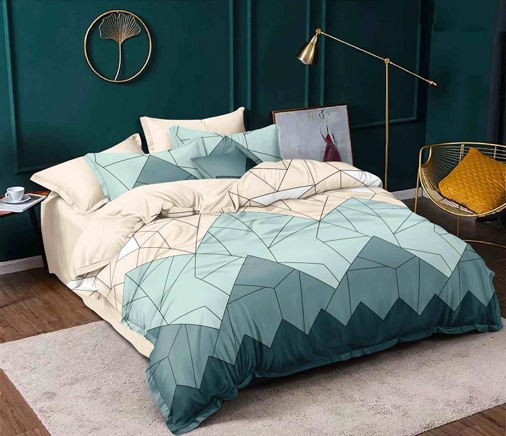 THE HOME STYLE Cotton Feel Glace Cotton Printed King Size Double Bed Bedsheet With 2 Pillow Cover 300 TC_90X100 Inches (Pastel Green)