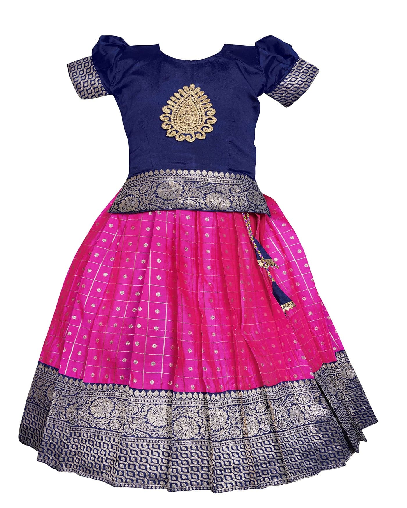 PW PLATYPUS WORLD New South Indian Traditional Pattu Pavadai Tapeta Silk Lehenga Choli For Girls Dress (1-2 Years Years, Blue Pink) - Readymade