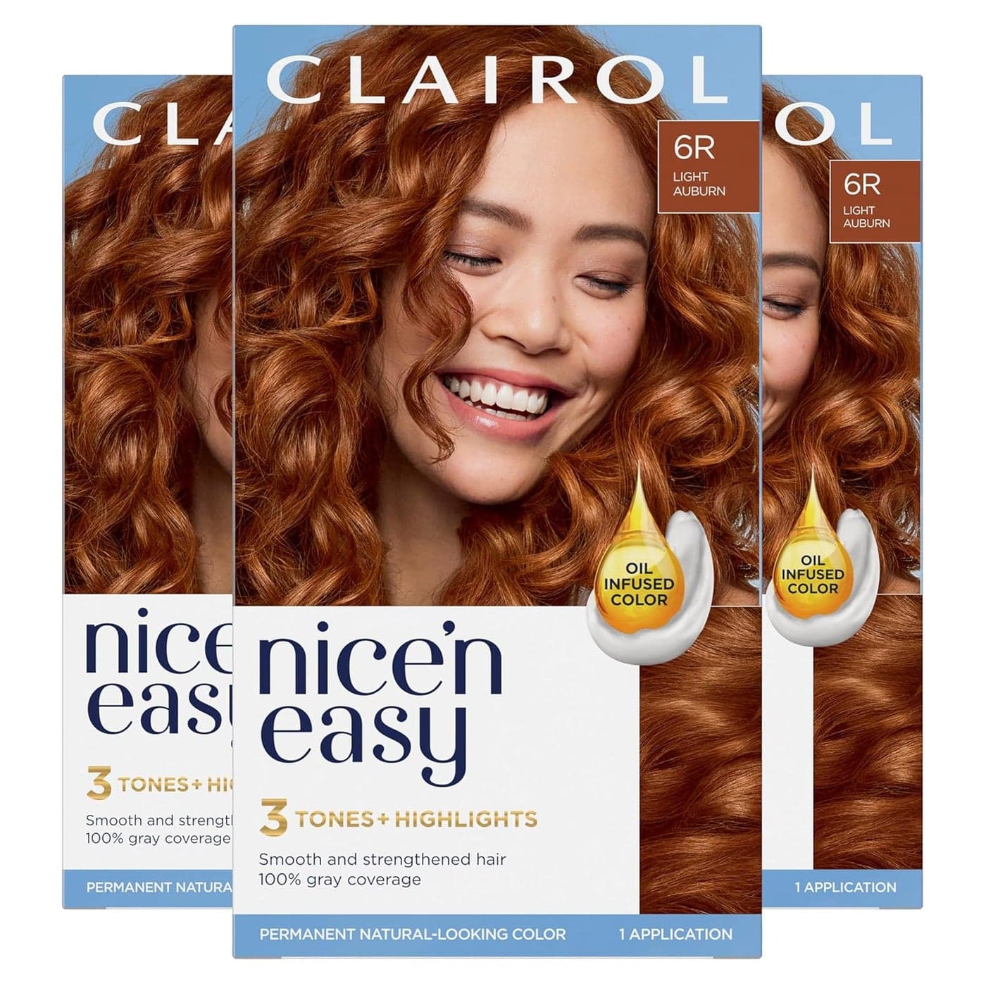 Clairol Nicen Easy Permanent Hair Dye 6R Light Auburn Hair Color Pack of 3