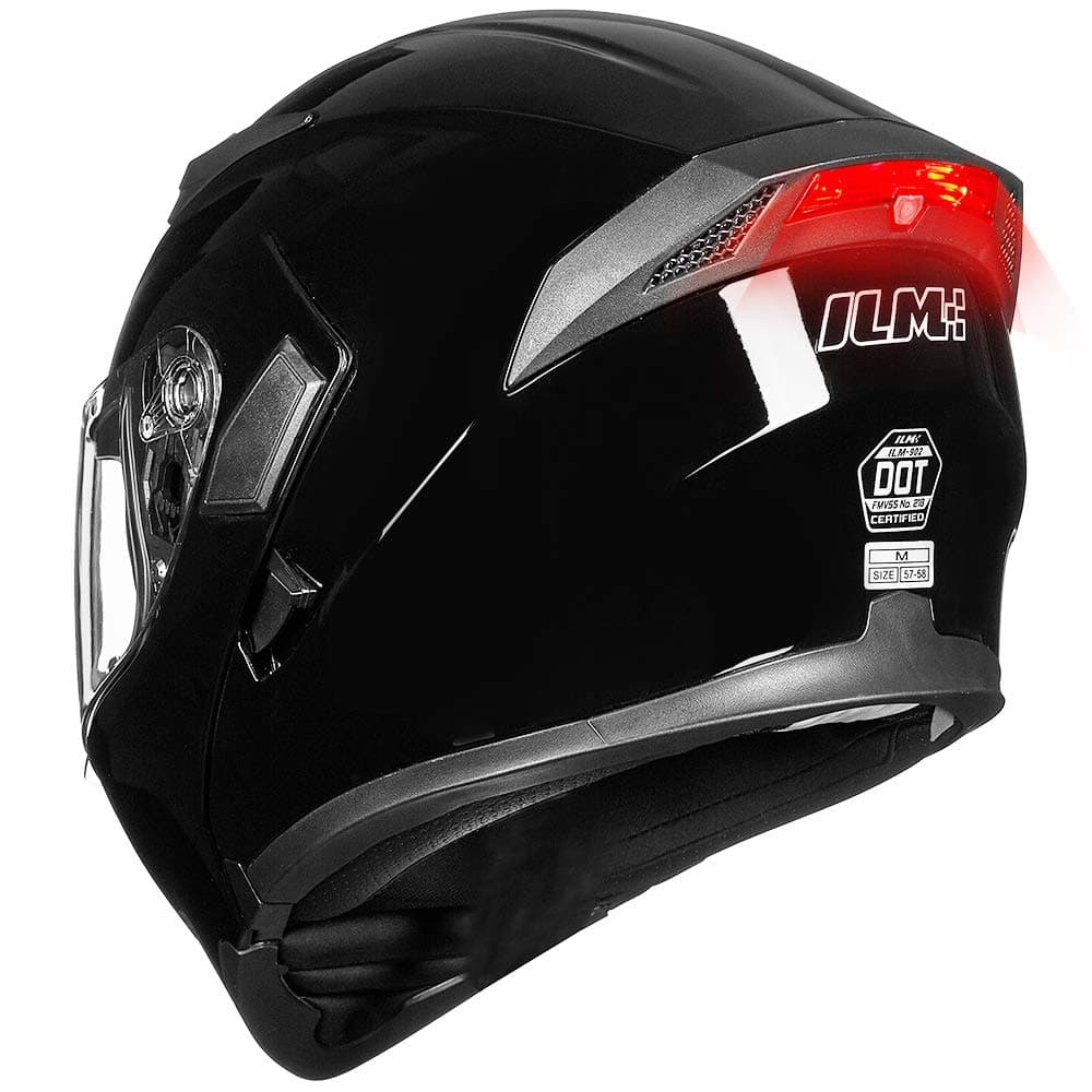 ILM Motorcycle Dual Visor Flip up Modular Full Face Helmet DOT LED Light Model 902L XL Gloss Black LED
