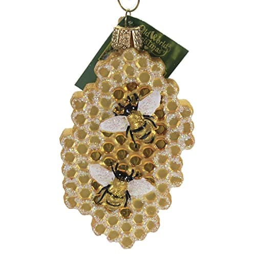 Old World Christmas Honeycomb Glass Blown Ornament for Christmas Tree Handcrafted Holiday Decoration Bee Collection