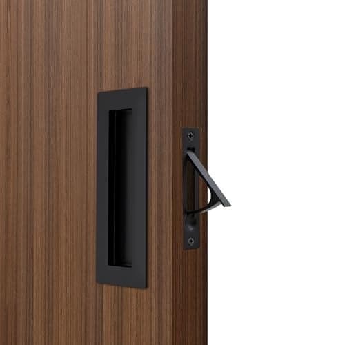Dontay 2 Set Pocket Door Pull Handle304 Stainless Steel Rectangle Recessed Flush Finger Pulls Edge Spring PullNo LockHardware Set for More Than 118 Thickness Sliding DoorMatte Black6