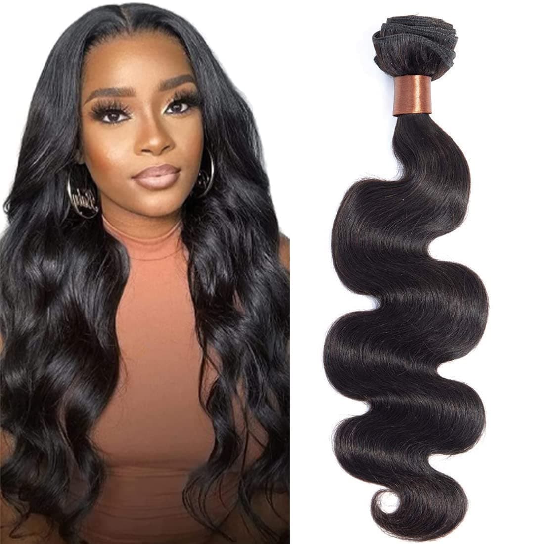 ANGIE QUEEN Brazilian Human Hair Body Wave One Bundle 16 Inch 100 Unprocessed 12A Virgin Remy Raw Human Hair Weave Body Wave Bundles 100gPack Quick Weft Extensions Nature Black for Women