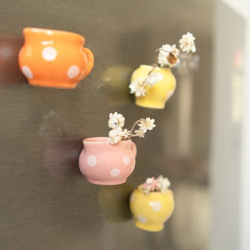 Arte Casa Sip & Stick Fridge Magnets Set of 4 3D Decorative Attractive Tiny Flower Vase Cute Small Planter
