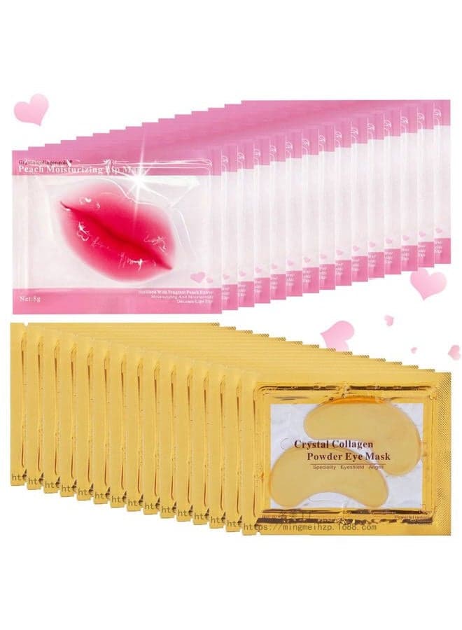 30 Pairs Lip Masks & 24K Gold Gel Eye Masks,Crystal Collagen Eye Patches for Puffy Eyes,Moisturizing& Reducing Fine Lines Dark Circleeye Patches for Women Men
