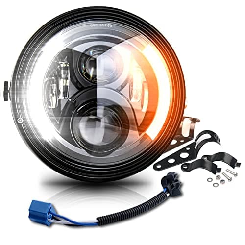 BWCarid 7 inch LED Round Motorcycle Headlight DOT Approved with Housing Bucket Turning Signals DRL Mount Bracket Projector Hi/Low Beam 7" Headlight for H-arley Davidson dyna Honda Suzuki Yamaha