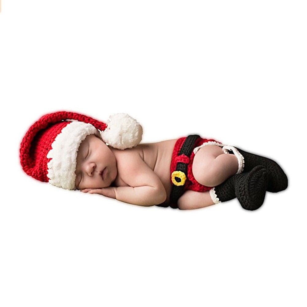 SUNBABY Newborn Baby Christmas Santa Knitted Crochet Photo Photography Prop Lovely Hats Costume Outfits Boy Pants Suit Medium Size