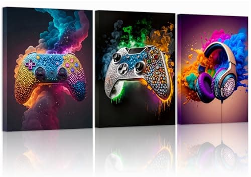 SEHSUVC Gaming Room Canvas Wall Art Set of 3, Game Posters Wall Decor, Gamer Paintings Picture Print for Boys Room Kids Game Room Bedroom Boys Home Decoration 12x16 In Framed Ready to Hang