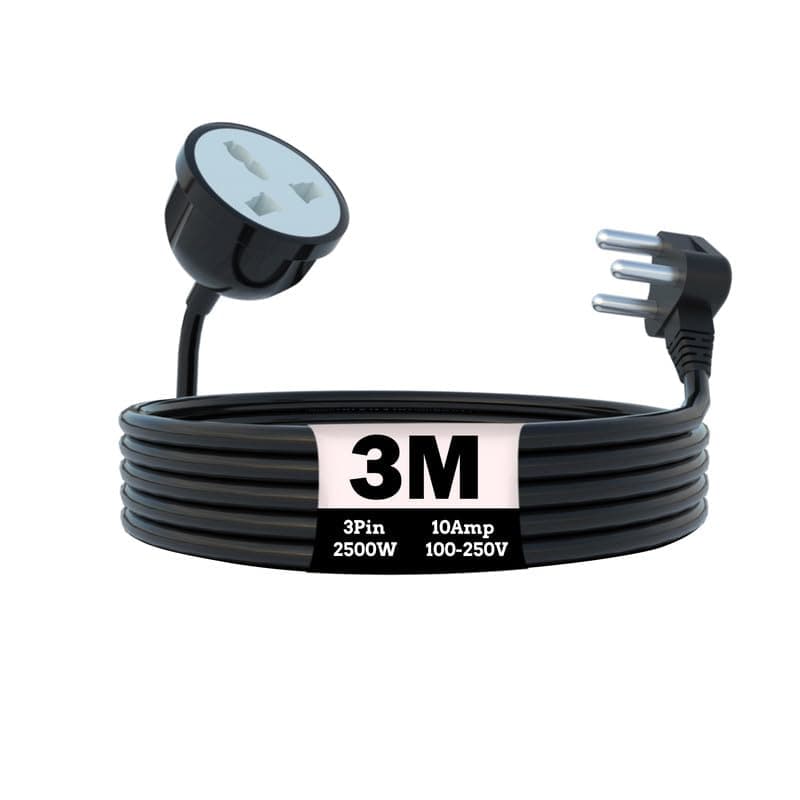 MX 3 Pin Plug Extension Cord with Heavy Duty Long Wire Cord, Single Outlet Socket 2500W 10A Expandable Electric Extension, Surge Protection & Child Safety Shutter, Black 3 MTR