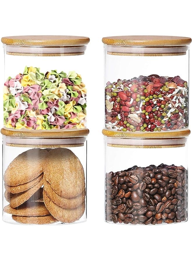Pack Glass Jars with Airtight Bamboo Lids, Glass Kitchen Canisters Clear Container for Food Storage of Dry Goods, Cookie, Candy, Spices, Coffee Beans and More, 18.6 OZ