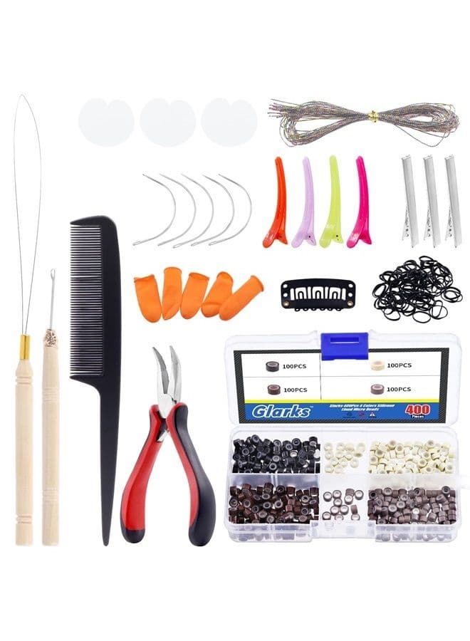 574Pcs Hair Extension Tools Kit Including 4 Colors Micro Ring Links Beads, Micro Beads Plier, Hook Needle Pulling Loop, Hair Extension Plier, Duckbill Hair Clips, Combs, Mini Rubber Bands