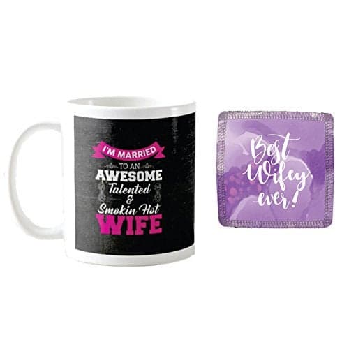 YaYa cafe Birthday Gifts for Wife Special, Awesome Talented Smoking Hot Wife Coffee Mugs for Wife Gift Combo Hamper Set of 2 with Mug, Coaster