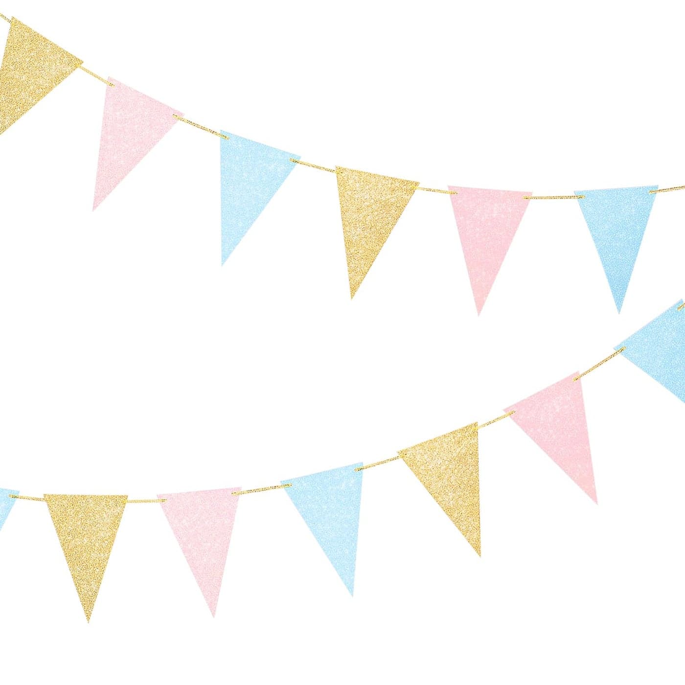 Letjolt Glitter Pink Blue Paper Banner Gender Reveal Party Decoration Supplies Garland Pennant for Baby Shower Birthday Anniversary Nursery Graduation 15pcs
