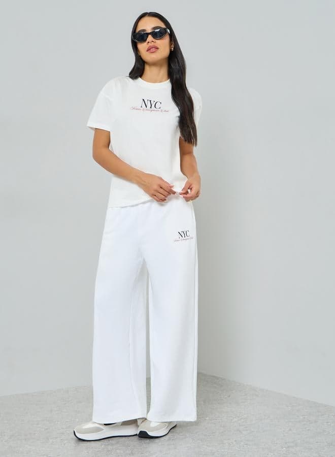 White Wide Leg Joggers with Drawstring