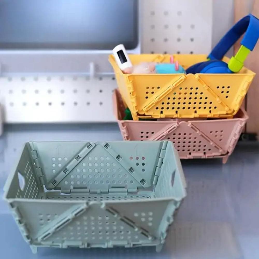 PEISAINOX Pastel Crates for Storage Baskets for Organizing Stacking Folding Storage Baskets Bin Organizer for Classroom Bedroom Desktop Drawer Shelf Desktop Organizer Box