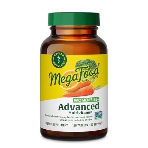 MegaFood Advanced Multivitamin for Women 55 Womens Multivitamin Methylated B12 Methyl folate Choline Vitamin D3 Biotin Healthy Aging Brain Bone Health Vegetarian 120 Tablets 60 Servings