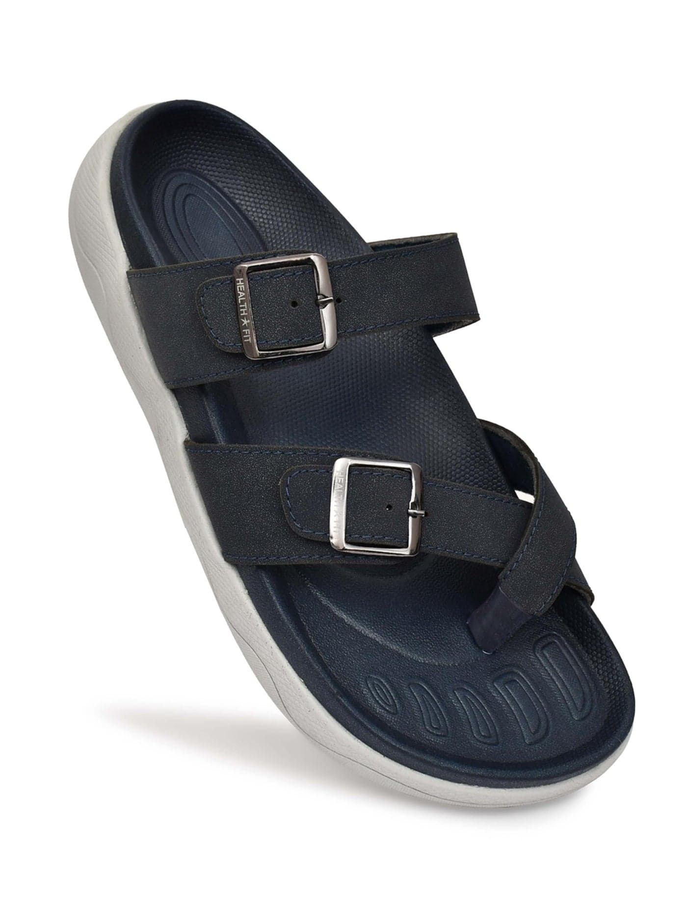 HEALTH FIT Extra Soft Premium Classic Cushion Sliders/with Adjustable Buckle Strap & Light Weight Anti-SkidWaterproof Luxurious Slippers for Men's HF119 BL UK-6