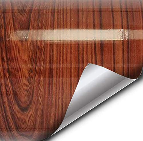 VVIVID High Gloss Red Cedar Striped Wood Grain Faux Finish Textured Vinyl Wrap Roll Sheet Film for Home Office Furniture DIY No Mess Easy to Install AirRelease Adhesive 1ft x 4ft