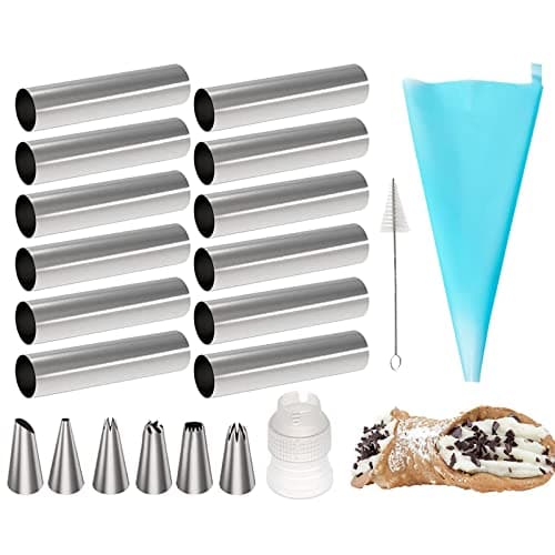 Nonstick Cream Cannoli Tubes FantasyDay 21 Pcs Stainless Steel Baking Cones Pastry Roll Horn Croissant Mold Cannoli Shells with 1 Clean Brush Pastry Baking Set for Christmas Cake Anniversary Party
