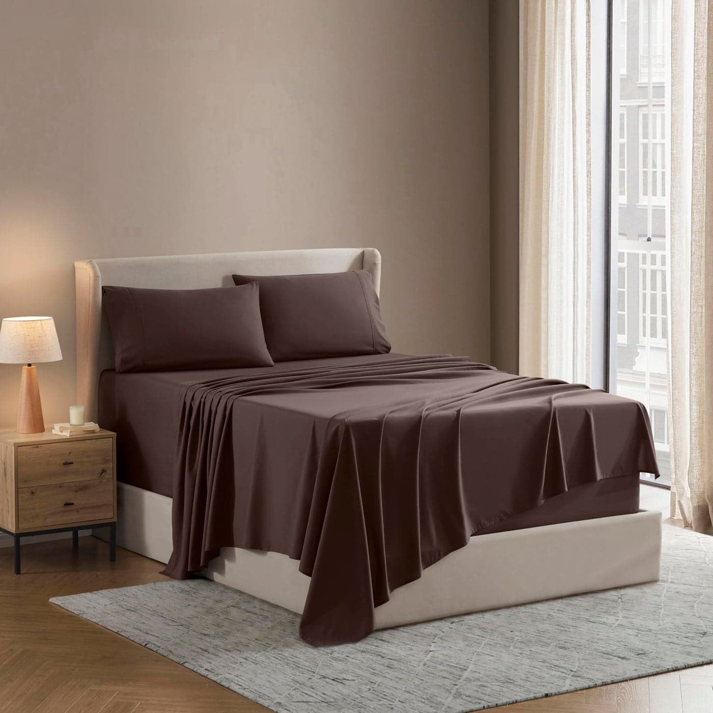 Nestl Split King Sheet Set 1800 UltraSoft Microfiber Bed Sheets Double Brushed Deep Pockets Easy Fit 5 Piece Set Bed Sheets Pillowcases Split King Size Chocolate Brown