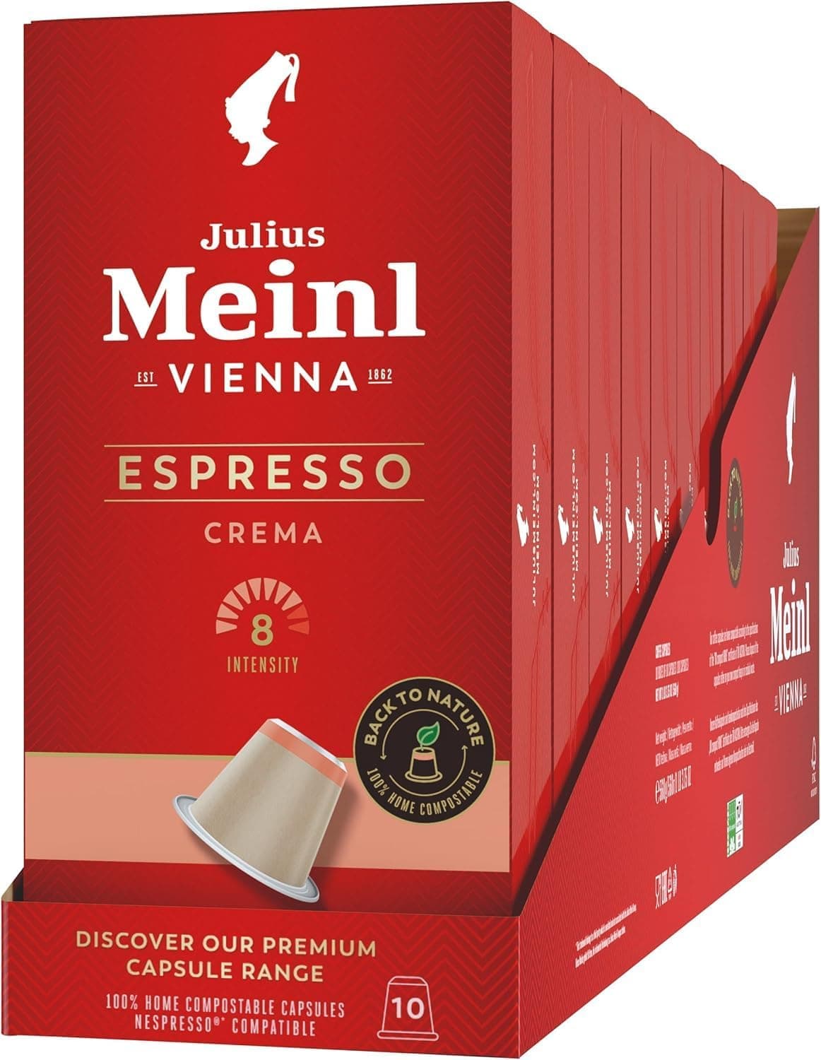 Julius Meinl Espresso Crema Biodegradable Coffee Capsules - Nespresso Compatible, 100 Count