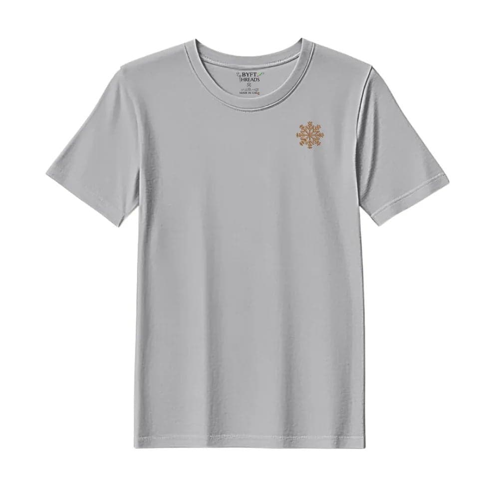 Threads Medium Grey Polycotton T-Shirt - Christmas "Christmas Snowflakes" Embroidered Design, Premium Holiday Collection