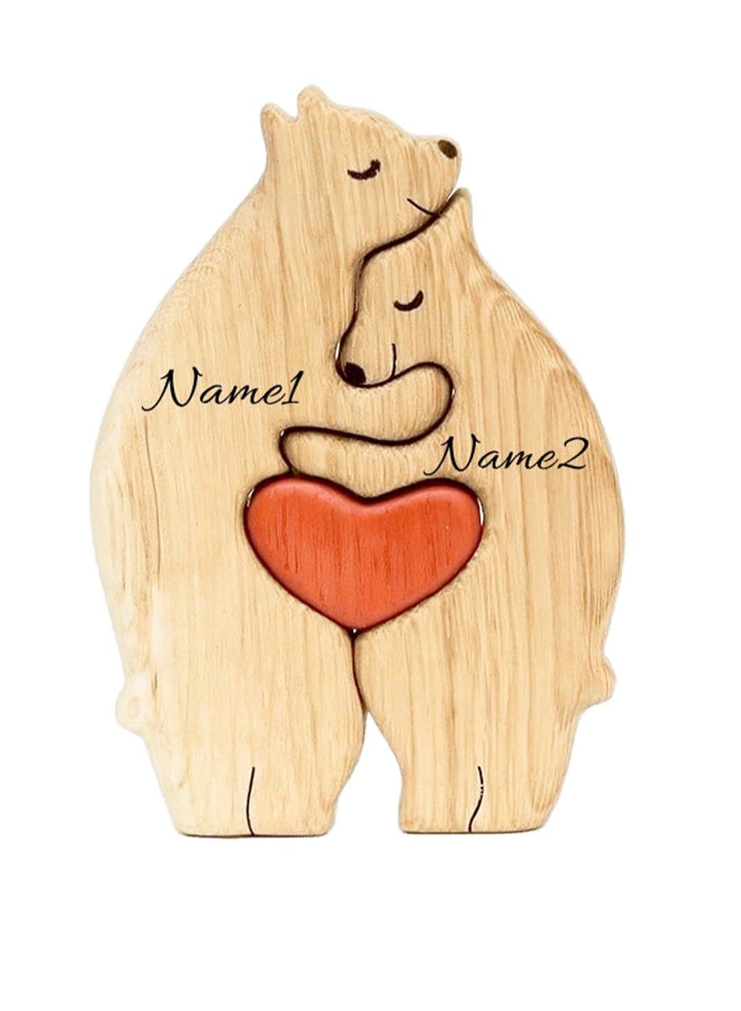 Personalized Bear Family Wooden Art Jigsaw Puzzle, Wooden Bear Jigsaw Puzzle with Loving Family Bear Sculpture Decorative House Heartwarming Wooden Birthday Gift for Adults Kids (2 Family Members)