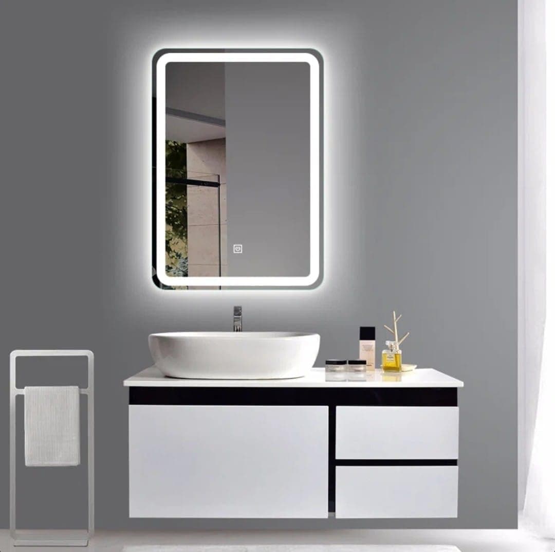 Quality Glass Bathroom LED Mirror with Touch Sensor, 3 Light Effects, Glass, Wall Mount Rectangular, Led-411 (12 X 18 Inch)