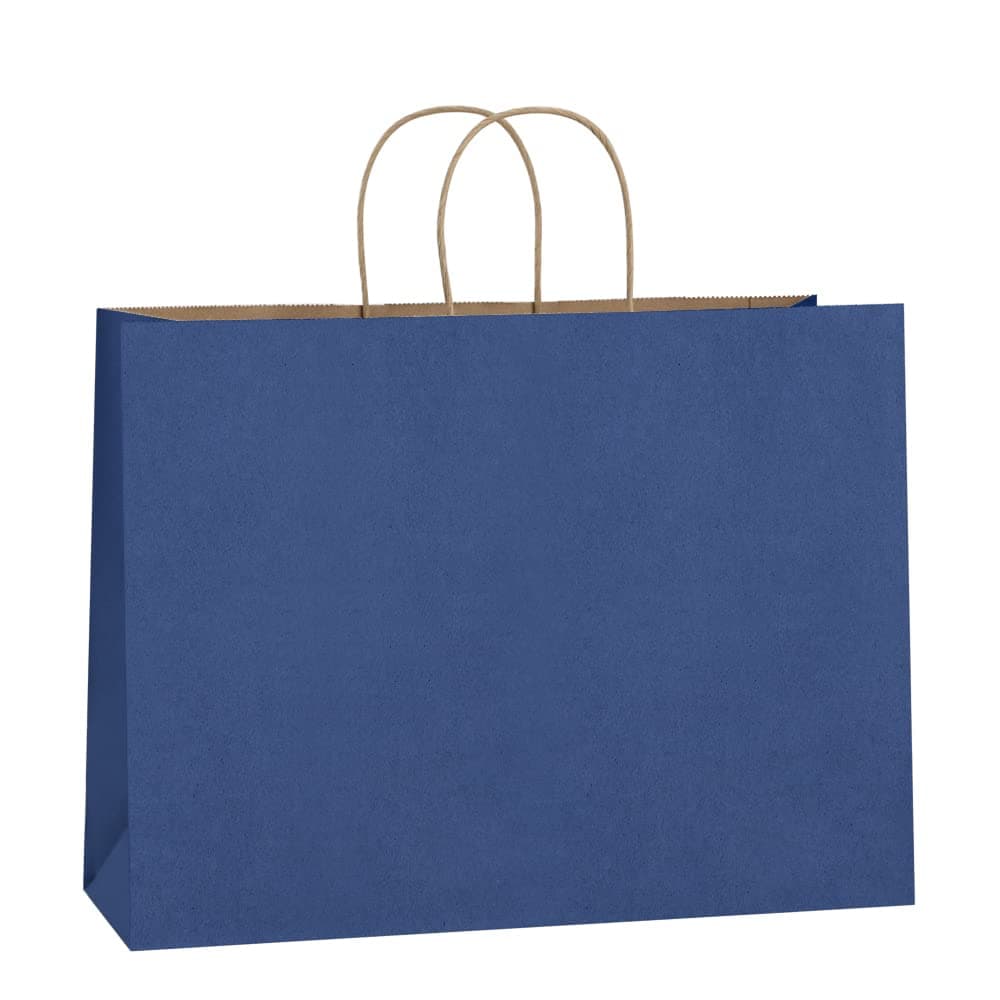BagDream 100Pcs 16x6x12 Inches Kraft Paper Bags with Handles Bulk Large Shopping Bags for Gifts Grocery Merchandise Party Favor Takeout Recycled Paper Sacks Navy Blue