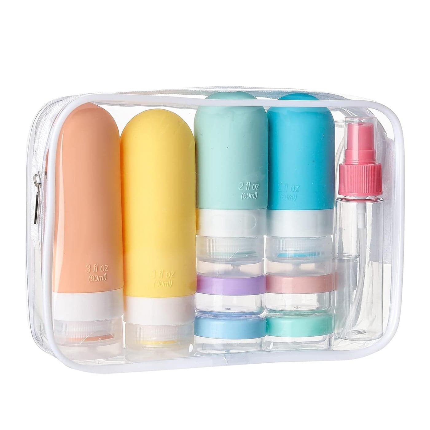 DEPOZA 16 Pack Travel Bottles Set TSA Approved Leak Proof Silicone Squeezable Containers for Toiletries Conditioner Shampoo Lotion Body Wash Accessories White