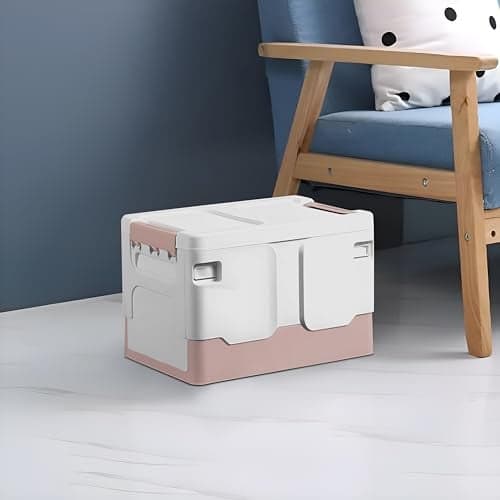 KIMANA Foldable Pink Storage Box with Lid – Baby Essentials Organizer, Makeup & Nursery Storage – 36x23.5x23 cm (Medium)