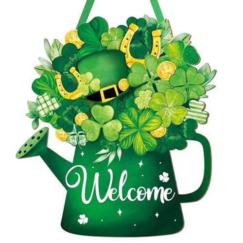 Wooden St Patricks Day Decoration Saint Shamrock Door Wreath for Front Door Sign Wall Signs Shamrock Clover Spring Decoration St Patricks Day Irish Sign Welcome Hanging for Home Wall Decor Party Outdoor indoor Supply