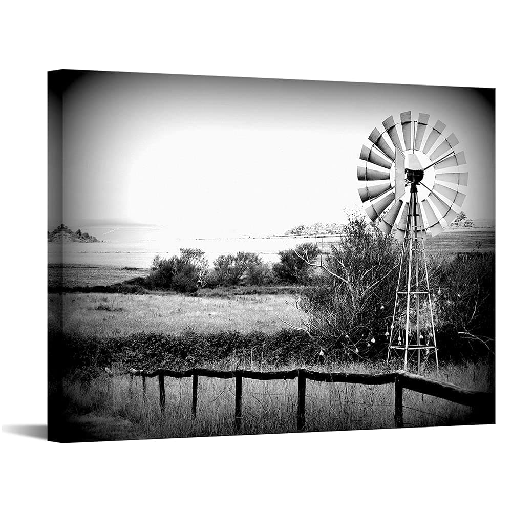 Canvbay Rustic Windmill Pictures Wall Decor Modern Canvas Wall Art Black and White Farmhouse Poster Paintings Stretched Framed Rerady to Hang for Farm Living Room Bedroom Home Decor 24x32inch