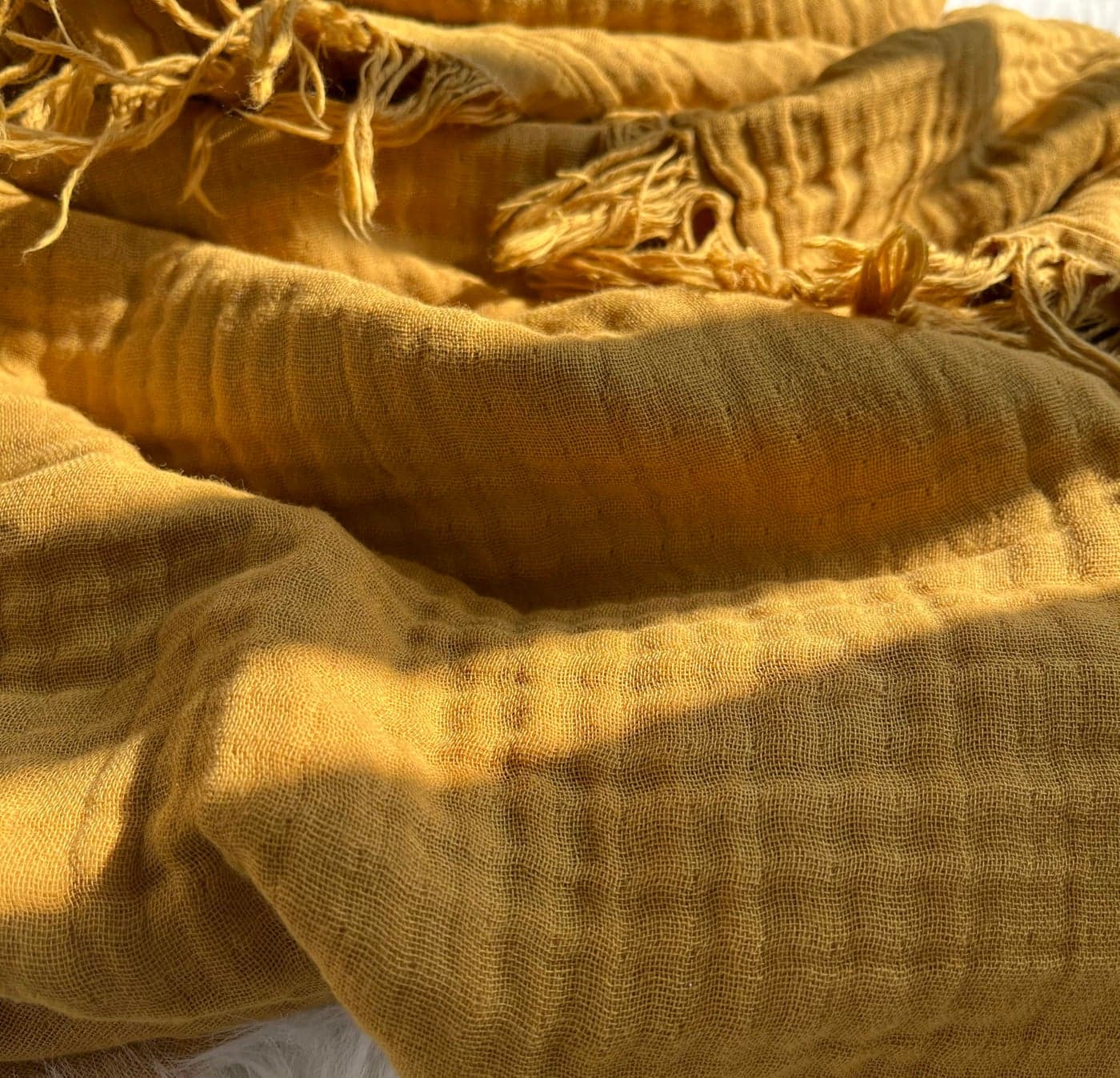 KyraHome 100 Organic Cotton Throw Muslin Blanket for Adult Couch Women PlantHand Dyed Breathable Lightweight Soft Gauze Cotton Blanket for Summer All Season 50x60 Mustard Yellow