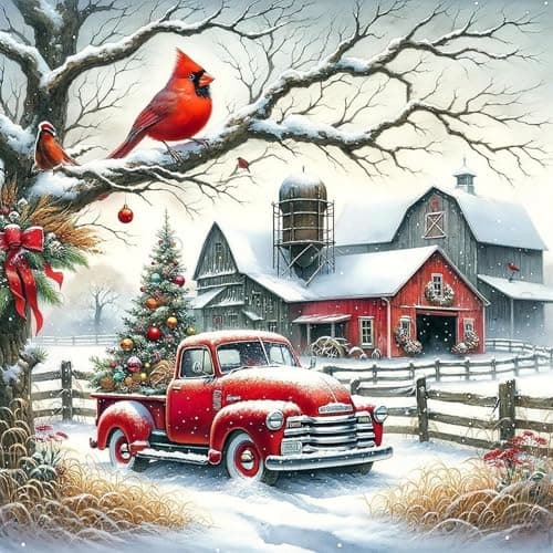 KTHOFCY 5D DIY Winter Landscape Diamond Painting Kits for AdultsChristmas Truck Full Drill Embroidery Cross Stitch Crystal Rhinestone Paintings Pictures Arts Wall Decor Painting Dots Kits 14X14 inch
