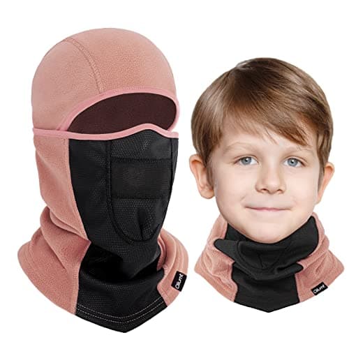 Oliumt Kids Balaclava Ski Mask Breathable Thermal Fleece Winter Face Mask for Boys Girls - Children Windproof Hat Neck Warmer with Helmet Liner Hood for Skiing Snowboarding Cycling Light Pink