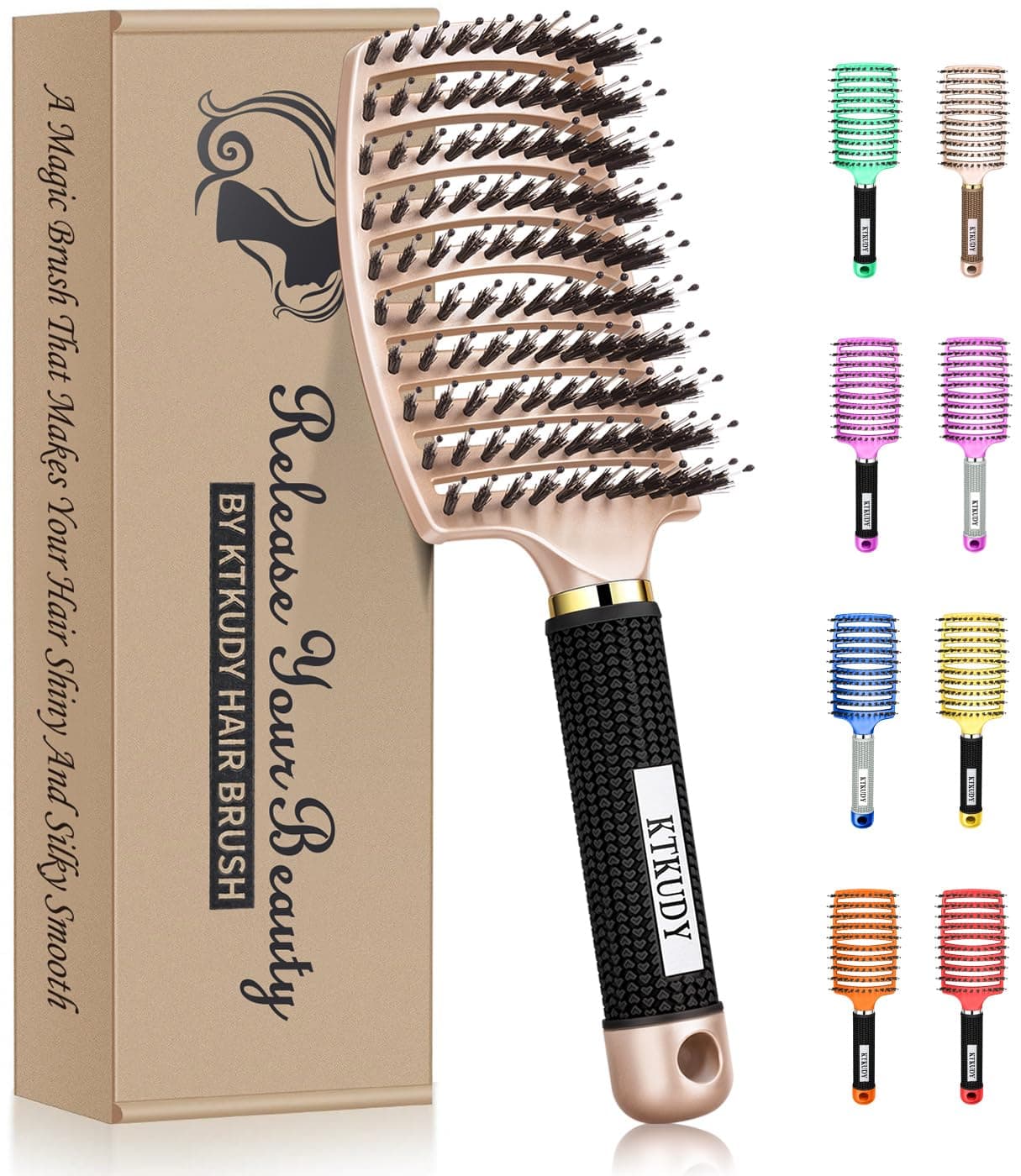 KTKUDY Detangling Brush Getting Knots Out without Pain Boar Bristles Hair Brush Make Hair Shiny Healthier Vented Detangler Brush for Women Men Kids Wet and Dry Hair