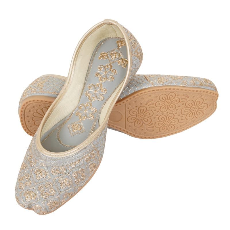 DFR Women Juti | Embroidered Rajasthani Mojari Girls Shoe, Grey, UK Size 6