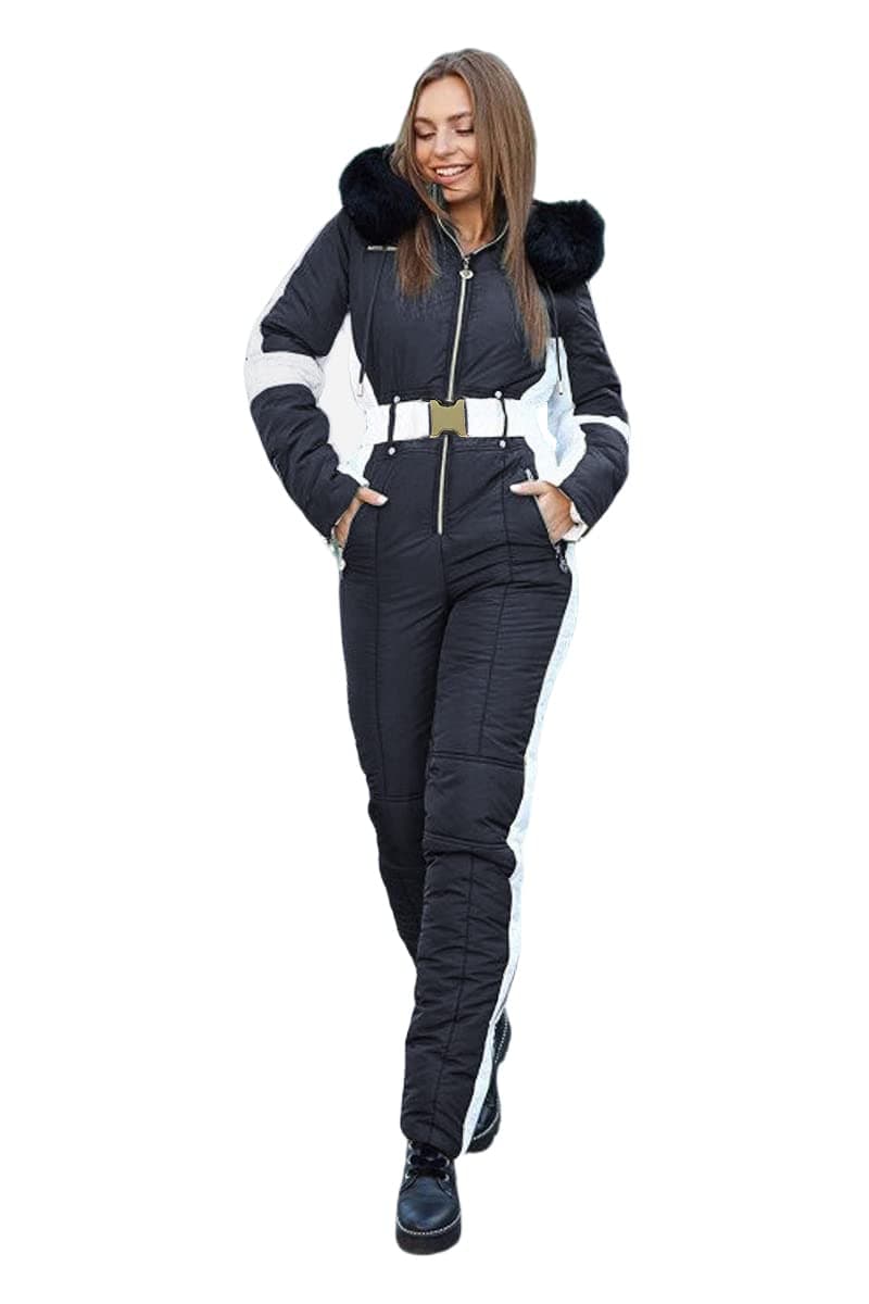 Yousify Womens Winter Onesie Ski Jumpsuits Outdoor Sports Waterproof Snowsuit Removable Faux Fur Collar Coat Jumpsuit