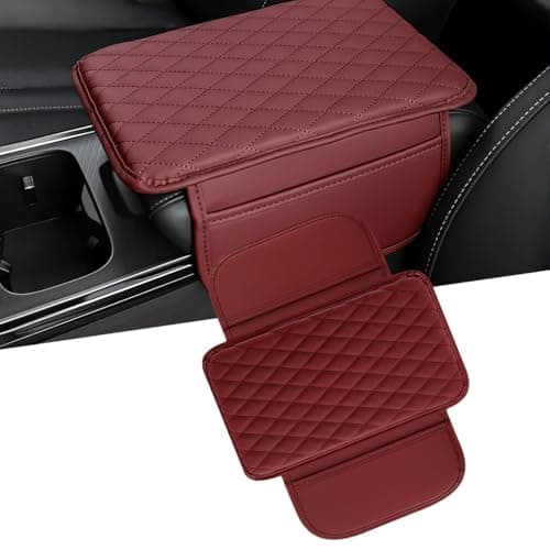 STHIRA® Premium Pu Leather Car Armrest Center Console Arm Rest Cushion Universal Fit Car Hand Rest Cushion With Dual Mobile Pockets Stylish Protection Car Interior Accessories For All Cars/Suv/Truck