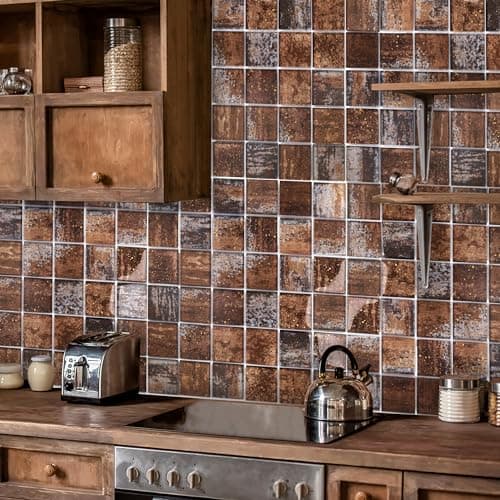 Parrotile Glass Backsplash Tile for Kitchen Bathroom Wall Antique Bronze Brown 2x2 Glass Mosaic Tiles (Box of 5 Sheets)