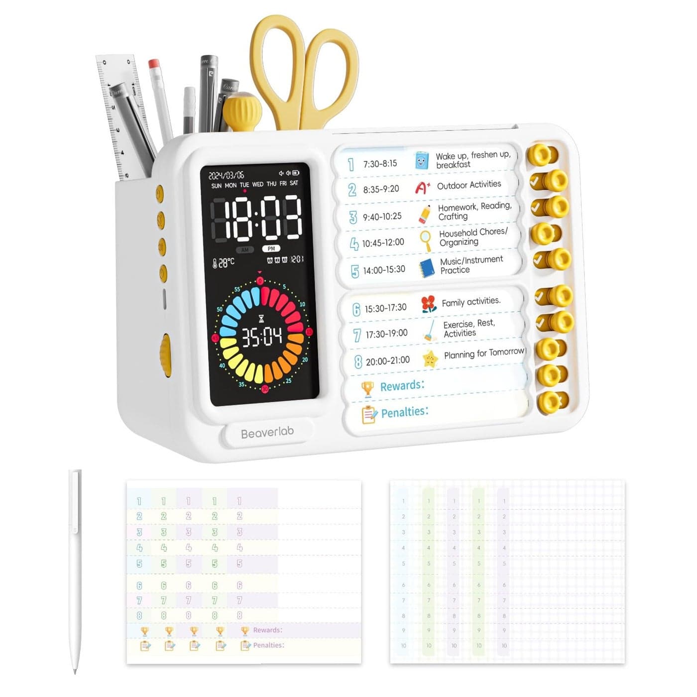 Visual Timer for Kids Adults ADHD Timer with Planning Board for Schedules Task Timer Toddler Visual Timer Silent Time Timer for Home Classroom
