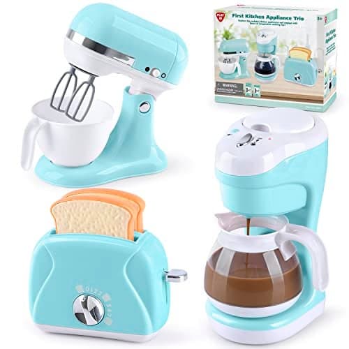 Kitchen Appliances Toys Kids Play Kitchen Accessories Set Pretend Kitchen Toys for Kids Ages 48 Coffee Maker Mixer Toaster with Realistic Lights Sounds Gift for Girls Ages 3