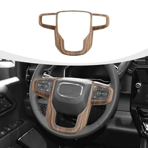 RAZPOY Steering Wheel Trim Cover Compatible with GMCSierra 1500 20192026 GMCSierra 2500HD3500HD 20202026 for GMCYukon 20212024 Wood Grain