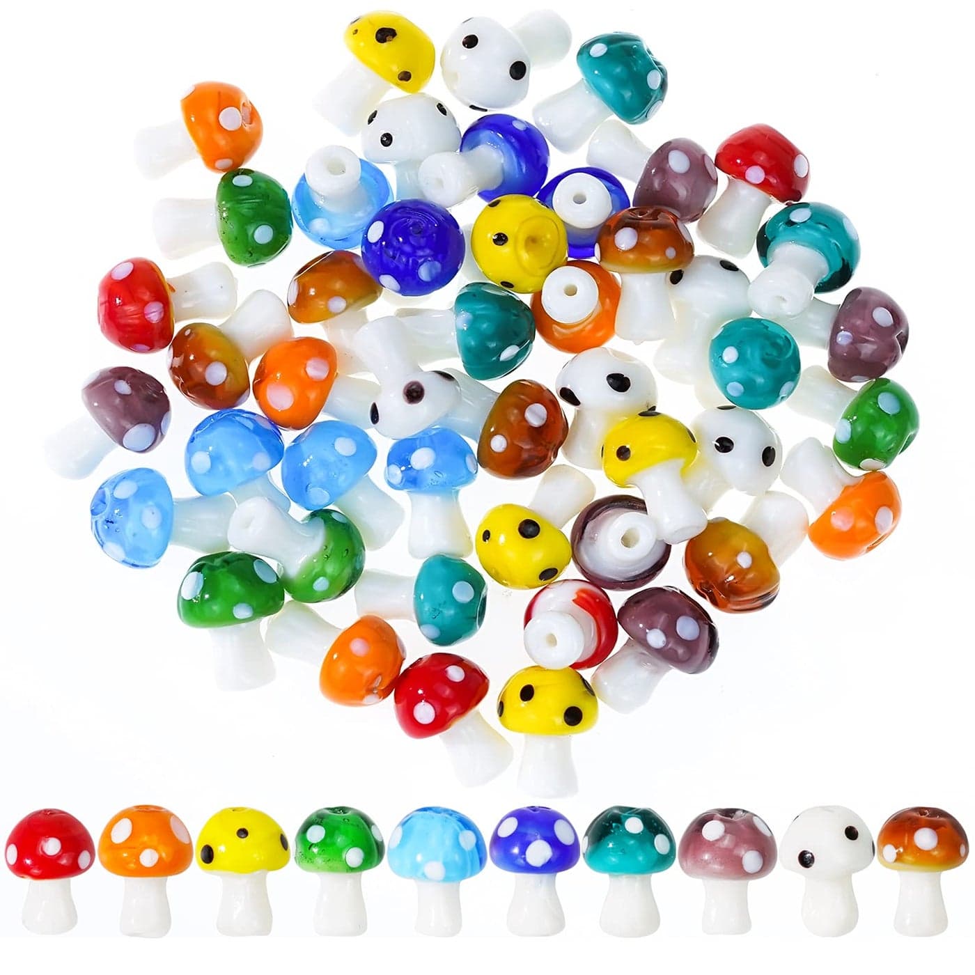 jiebor 50Pcs Mushroom Beads Charms Glass Lampwork Beads Mushroom Ornament for Jewelry Craft Necklace Bracelet Earring Making